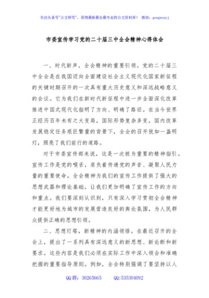 市委宣传学习党的二十届三中全会精神心得体会