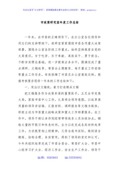 市政策研究室年度工作总结