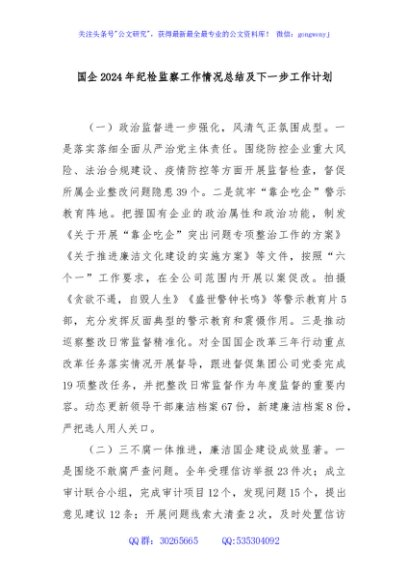 国企2024年纪检监察工作情况总结及下一步工作计划