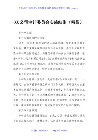 XX公司审计委员会实施细则（精品）