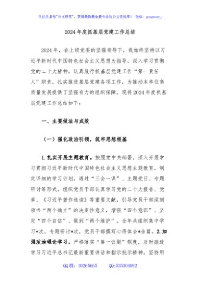 2024年度抓基层党建工作总结