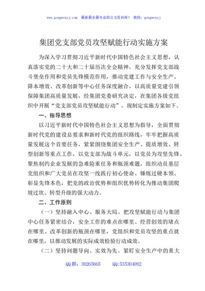 集团党支部党员攻坚赋能行动实施方案