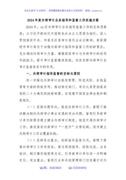 2024年度内部审计业务指导和监督工作实施方案
