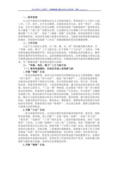 X大型三甲医院2022年实施“举旗、培优、增力”三大飞跃计划方案