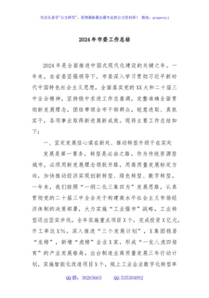 2024年市委工作总结