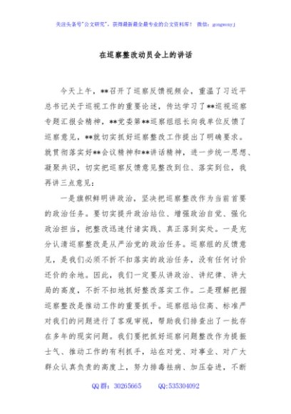 在巡察整改动员会上的讲话