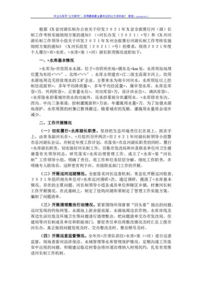区党工委书记2021年湖长考核述职报告