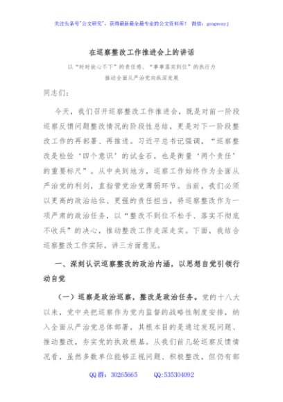 在巡察整改工作推进会上的讲话