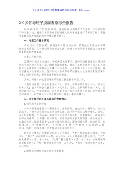 XX乡领导班子换届考察综合报告