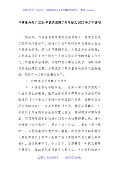 市商务局关于2024年机关党建工作总结及2025年工作谋划