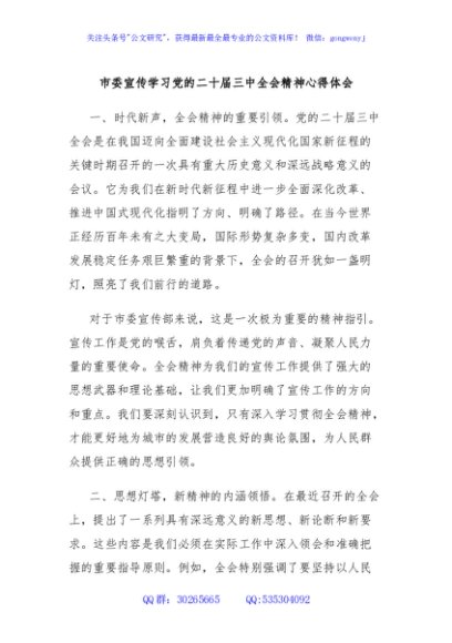 市委宣传学习党的二十届三中全会精神心得体会