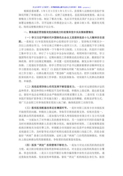 县医疗保障局党组关于巡察整改情况的通报