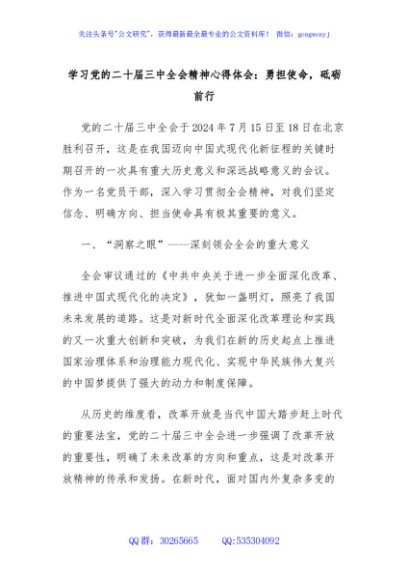 学习党的二十届三中全会精神心得体会：勇担使命，砥砺前行