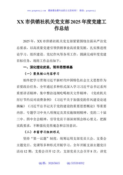 XX市供销社机关党支部2025年度党建工作总结