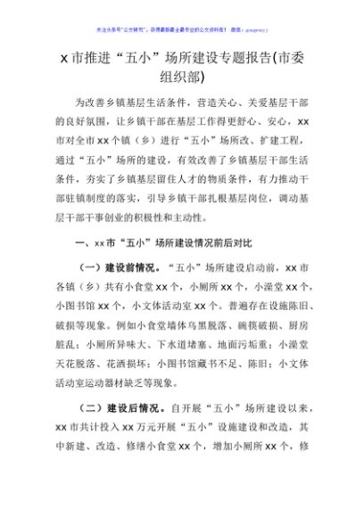 x市推进“五小”场所建设专题报告(市委组织部)