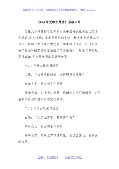 2024年支部主题党日活动计划