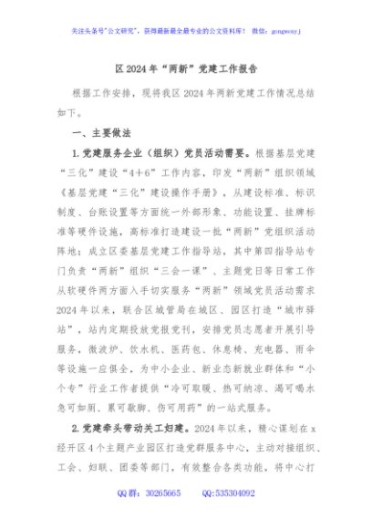 区2024年“两新”党建工作报告