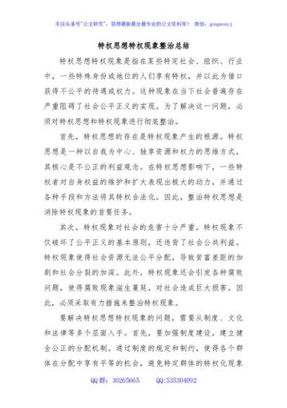 特权思想特权现象整治总结