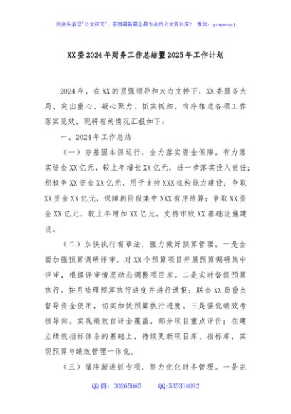XX委2024年财务工作总结暨2025年工作计划