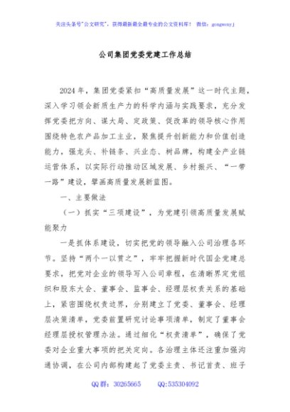 公司集团党委党建工作总结