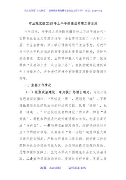 市法院党组2025年上半年抓基层党建工作总结