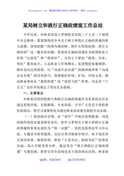 某局树立和践行正确政绩观工作总结