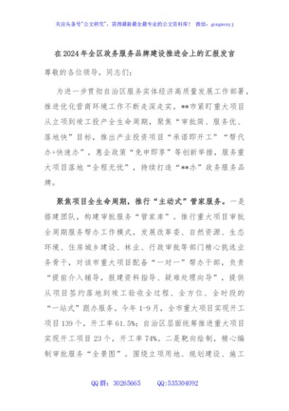 在2024年全区政务服务品牌建设推进会上的汇报发言