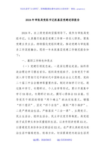 2024年审批局党组书记抓基层党建述职报告
