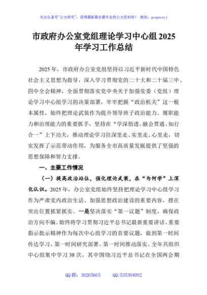 市政府办公室党组理论学习中心组2025年学习工作总结