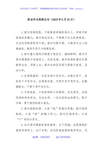 担当作为类排比句（2025年6月30日）