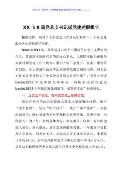 XX市X局党总支书记抓党建述职报告