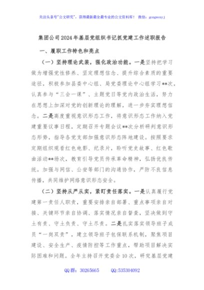 集团公司2024年基层党组织书记抓党建工作述职报告