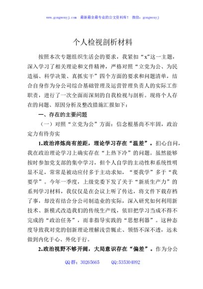 个人检视剖析材料