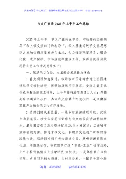 市文广旅局2025年上半年工作总结