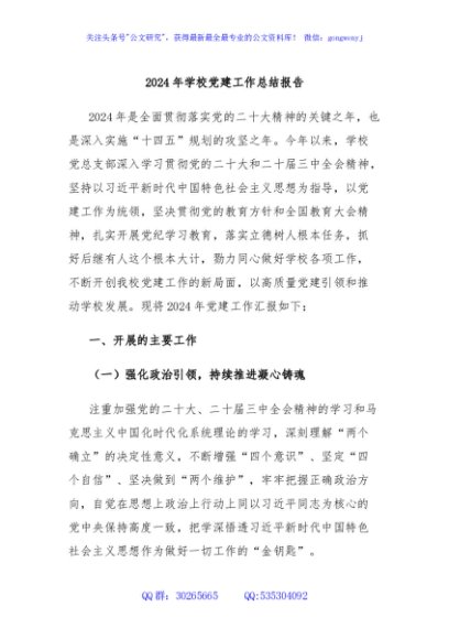 2024年学校党建工作总结报告