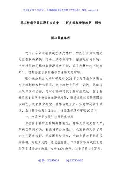 县农村指导员汇聚多方力量——解决杨梅滞销难题  探索同心共富路径