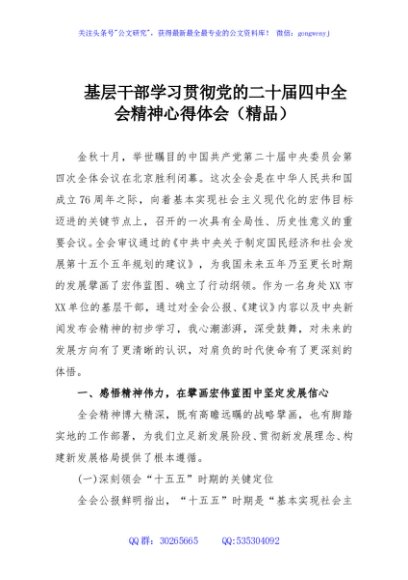 基层干部学习贯彻党的二十届四中全会精神心得体会（精品）