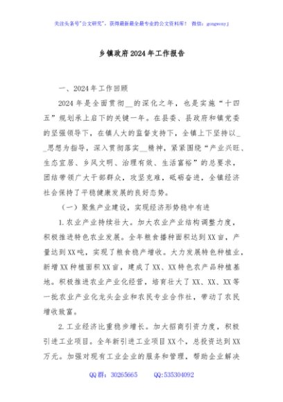 乡镇政府2024年工作报告