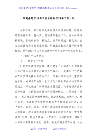 区商务局2024年工作总结和2025年工作计划