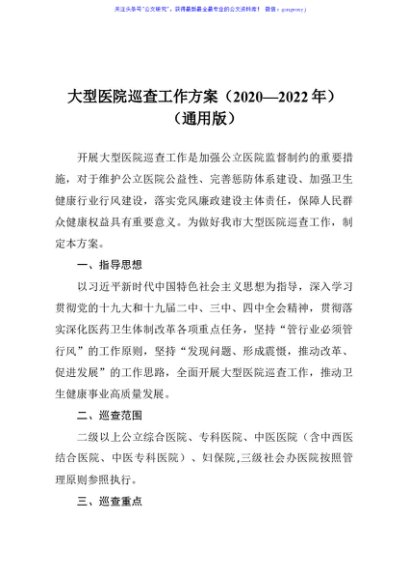 大型医院巡查工作方案