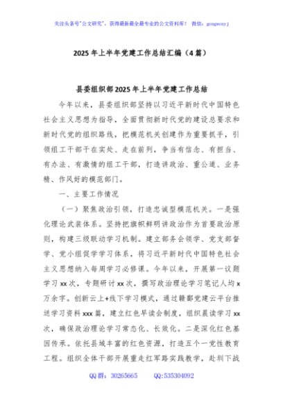 (4篇)2025年上半年党建工作总结汇编