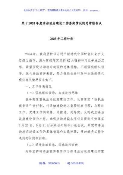 关于2024年度法治政府建设工作落实情况的总结报告及2025年工作计划