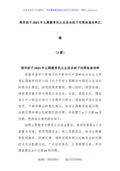 (3篇)领导班子2023年主题教育民主生活会班子对照检查材料汇编
