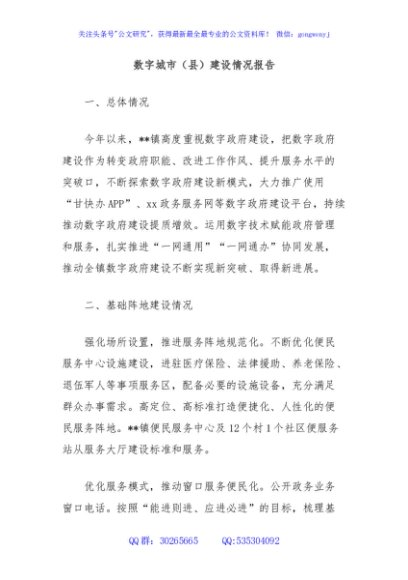 数字城市（县）建设情况报告