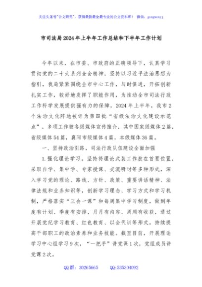 市司法局2024年上半年工作总结和下半年工作计划