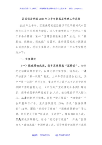 区医保局党组2025年上半年抓基层党建工作总结