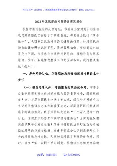 2025年意识形态问题整改情况报告
