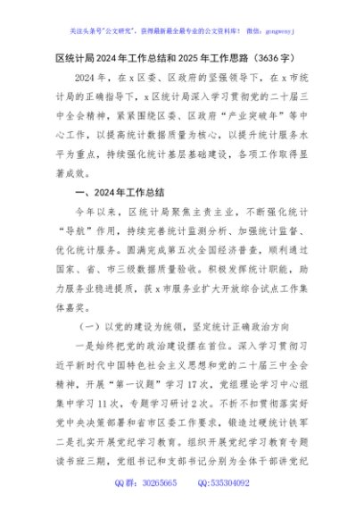 区统计局2024年工作总结和2025年工作思路（3636字）