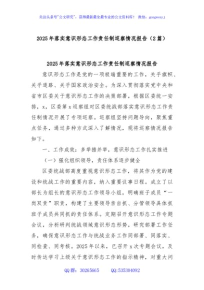 (2篇)2025年落实意识形态工作责任制巡察情况报告