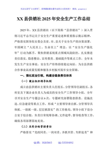 XX县供销社2025年安全生产工作总结